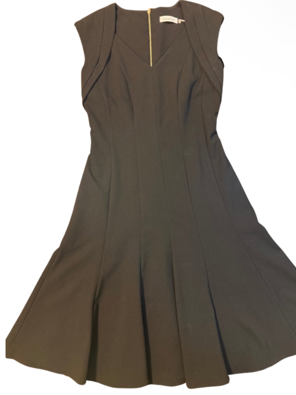 Calvin Klein Black Fit & Flare Midi Dress Gold Zip Size 2